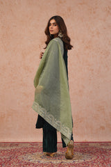 Bottle Green Velvet Suit with Sage Embroidered Dupatta