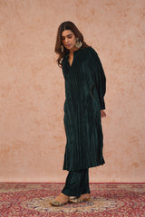 Bottle Green Velvet Suit with Sage Embroidered Dupatta