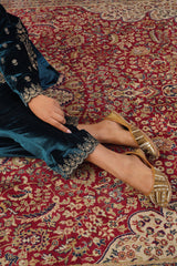 Teal Blue Velvet Embroidered Suit