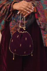 Wine Velvet Suit with Woven Chanderi Dupatta