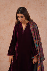 Wine Velvet Suit with Woven Chanderi Dupatta