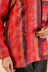 PINK-RED STRIPED WOOLLEN CAPE