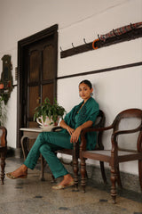 Bottle Green Embroidered Cape Set