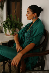 Bottle Green Embroidered Cape Set