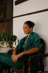 Bottle Green Embroidered Cape Set