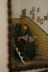 Navy Blue Embroidered Coat with Asymmetrical Pants