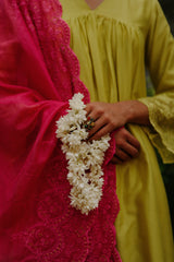 Green Embroidered Suit with Pink Dupatta