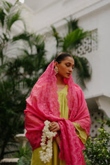 Green Embroidered Suit with Pink Dupatta