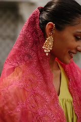 Green Embroidered Suit with Pink Dupatta