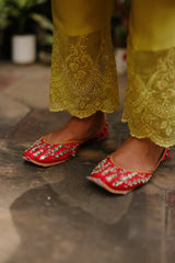 Green Embroidered Suit with Pink Dupatta