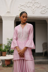 Light Pink Hand Embroidered Sharara Set
