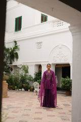 Wine Hand Embroidered Sharara Set