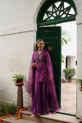 Wine Hand Embroidered Sharara Set