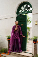 Wine Hand Embroidered Sharara Set