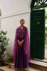 Wine Hand Embroidered Sharara Set