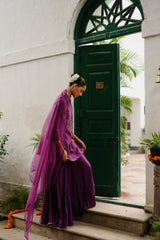 Wine Hand Embroidered Sharara Set