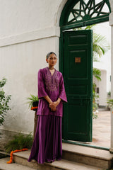 Wine Hand Embroidered Sharara Set