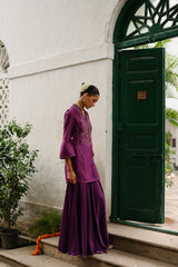 Wine Hand Embroidered Sharara Set