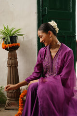 Wine Hand Embroidered Sharara Set