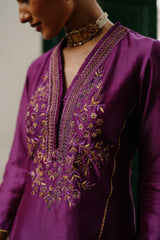 Wine Hand Embroidered Sharara Set