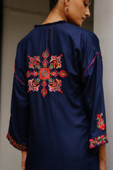 Embroidered Navy Blue Suit with Tulip Pants