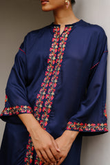 Embroidered Navy Blue Suit with Tulip Pants