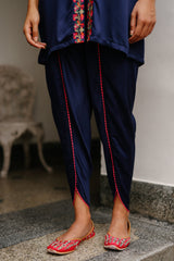 Embroidered Navy Blue Suit with Tulip Pants