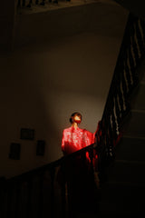 Strawberry Pink Embroidered Cape Set