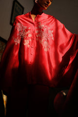 Strawberry Pink Embroidered Cape Set