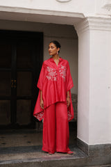 Strawberry Pink Embroidered Cape Set