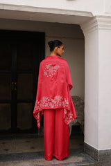 Strawberry Pink Embroidered Cape Set