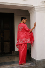 Strawberry Pink Embroidered Cape Set