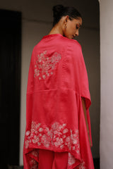 Strawberry Pink Embroidered Cape Set