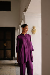 Floral Embroidered Wine Kurta Set