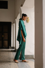 Bottle Green Embroidered Cape Set