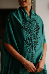 Bottle Green Embroidered Cape Set