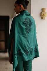Bottle Green Embroidered Cape Set