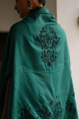 Bottle Green Embroidered Cape Set