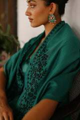 Bottle Green Embroidered Cape Set