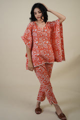 ORANGE JAIPUR PRINT KAFTAN SET