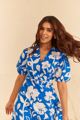 Blue Printed Floral Dress