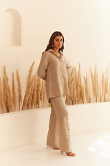 Beige Linen Shirt Set