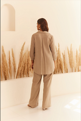 Beige Linen Shirt Set