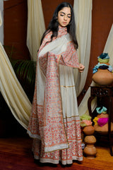 CREAM BLOCK PRINTED FRILLED ANARKALI