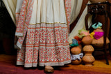 CREAM BLOCK PRINTED FRILLED ANARKALI