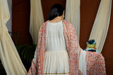 CREAM BLOCK PRINTED FRILLED ANARKALI