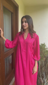 Hot Pink Set with Embroidered Dhoti