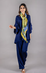 Flowy Navy Blue Co-ord Set with Scarf