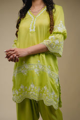 Seher Flowy Lime Embroidered Suit Set