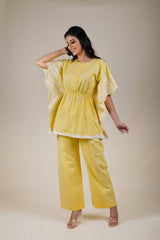 Yellow Embroidered Kaftan Set